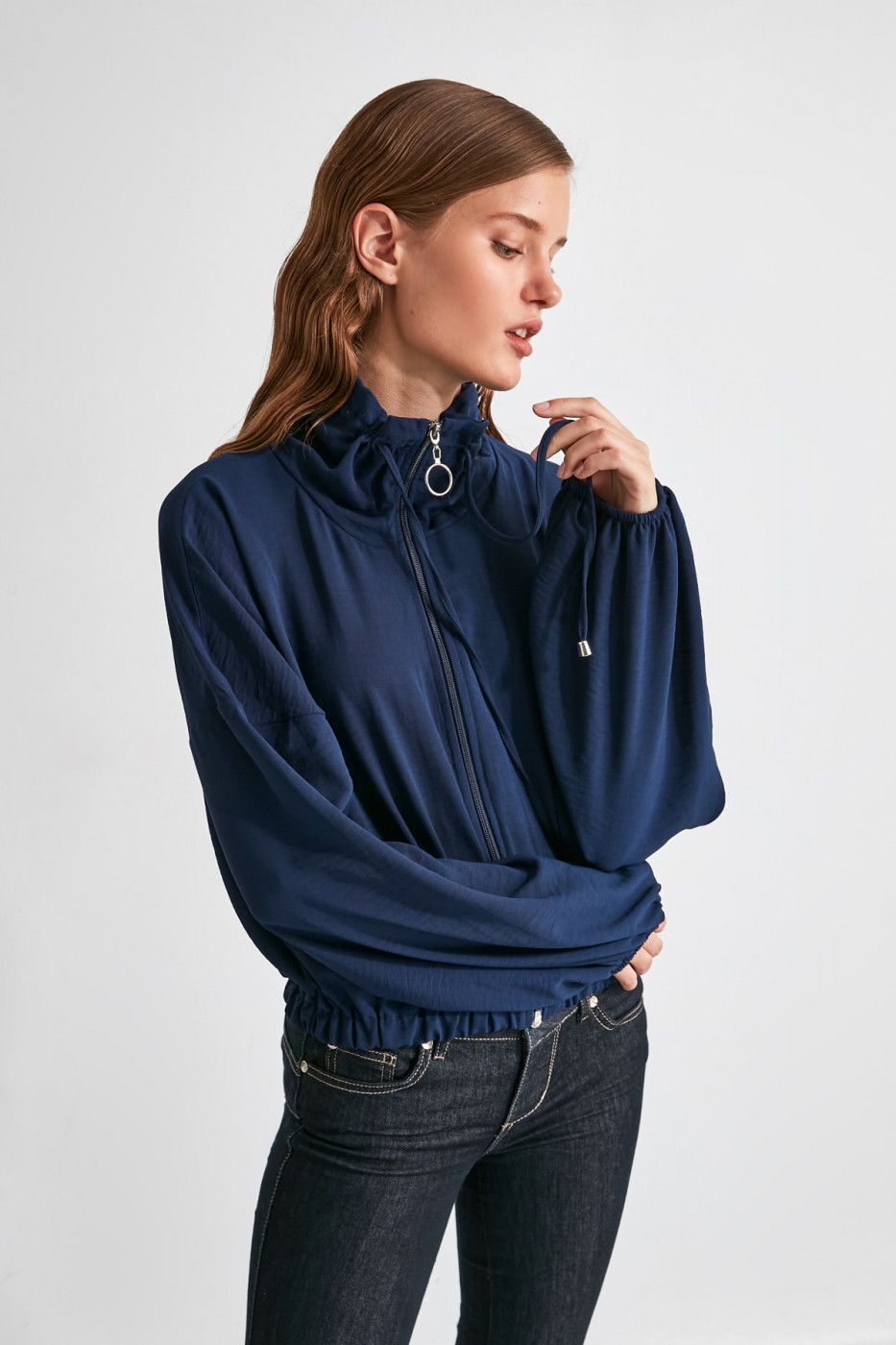 Trendyol Navy Zip-up Blouse
