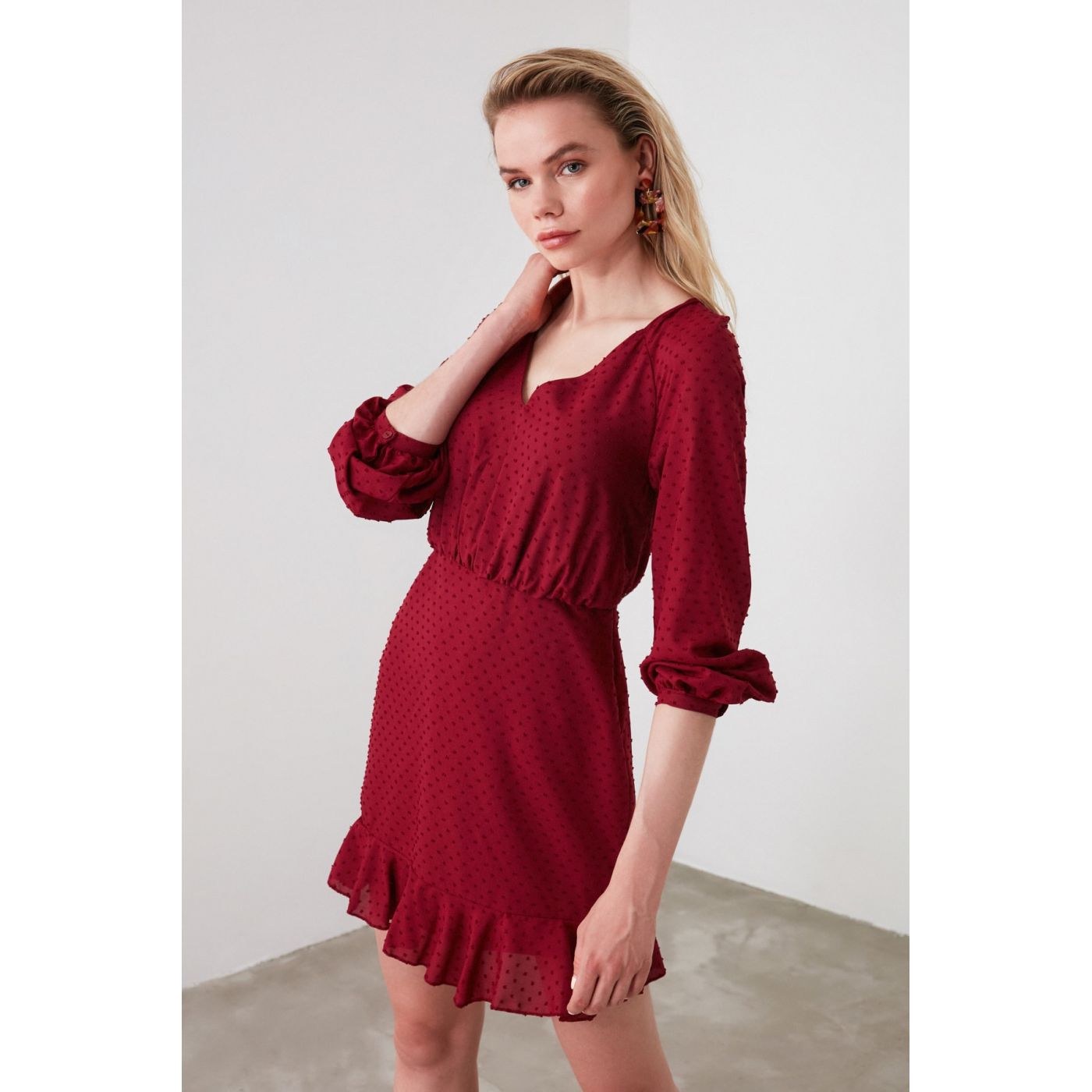 Trendyol Burgundy Fabric Textured Dress