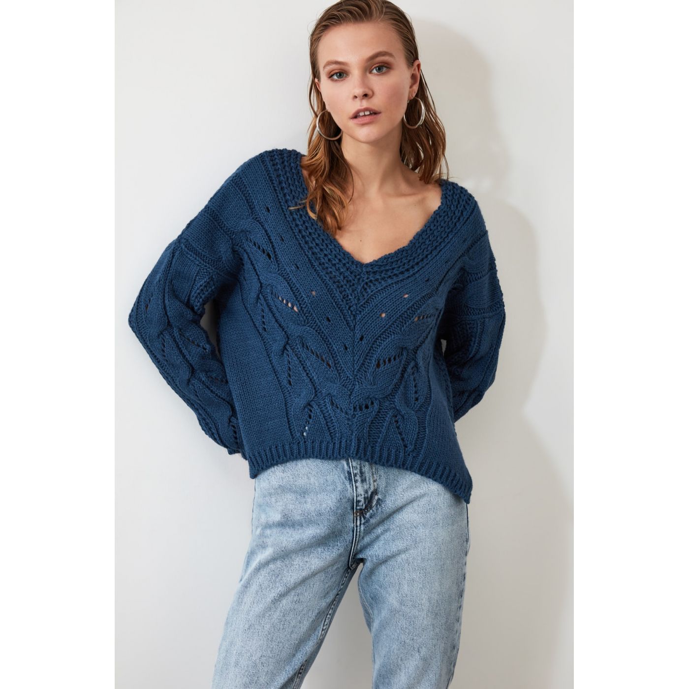 Trendyol Oil Braided Knit Sweater