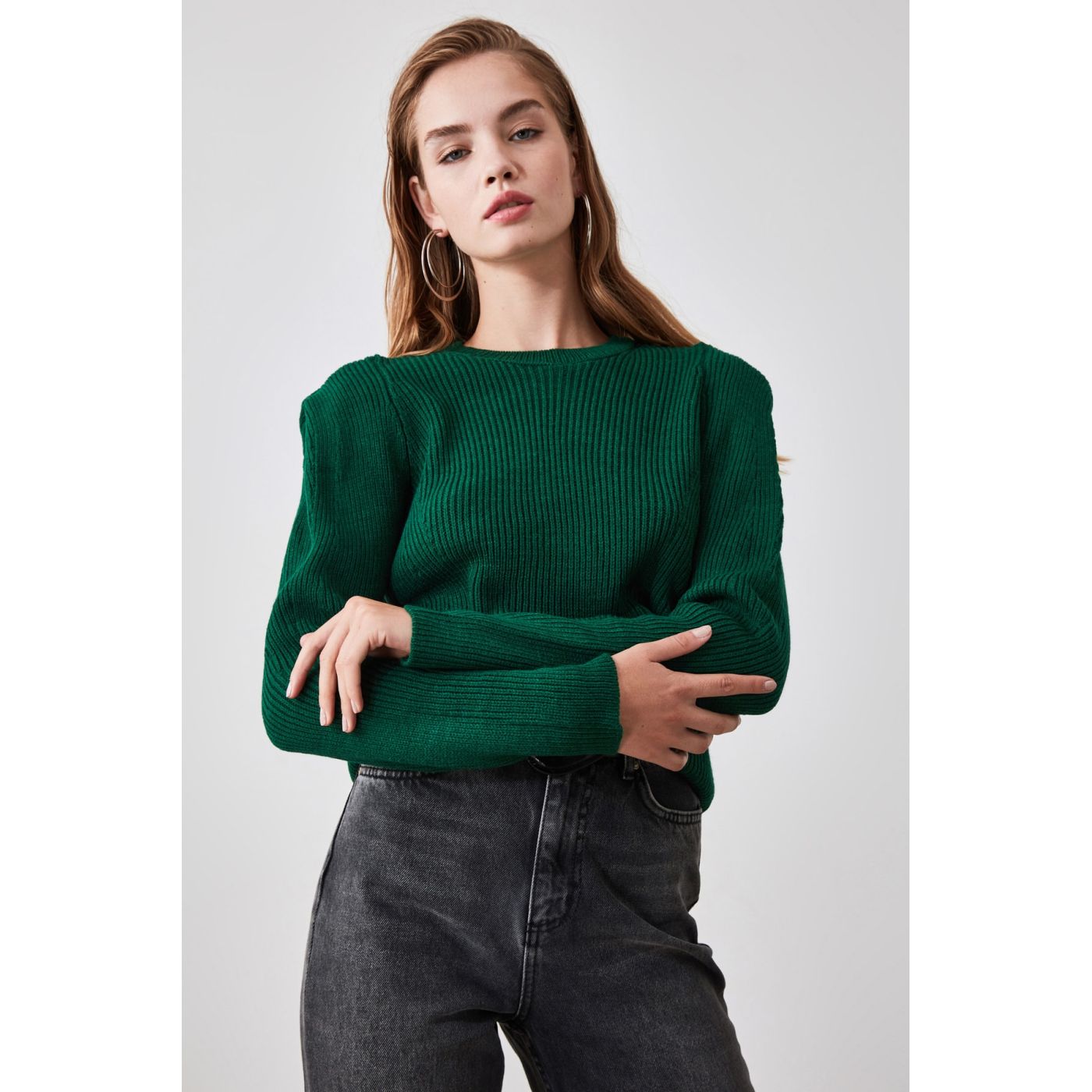 Trendyol Green Shoulder Detailed Knitwear Sweater