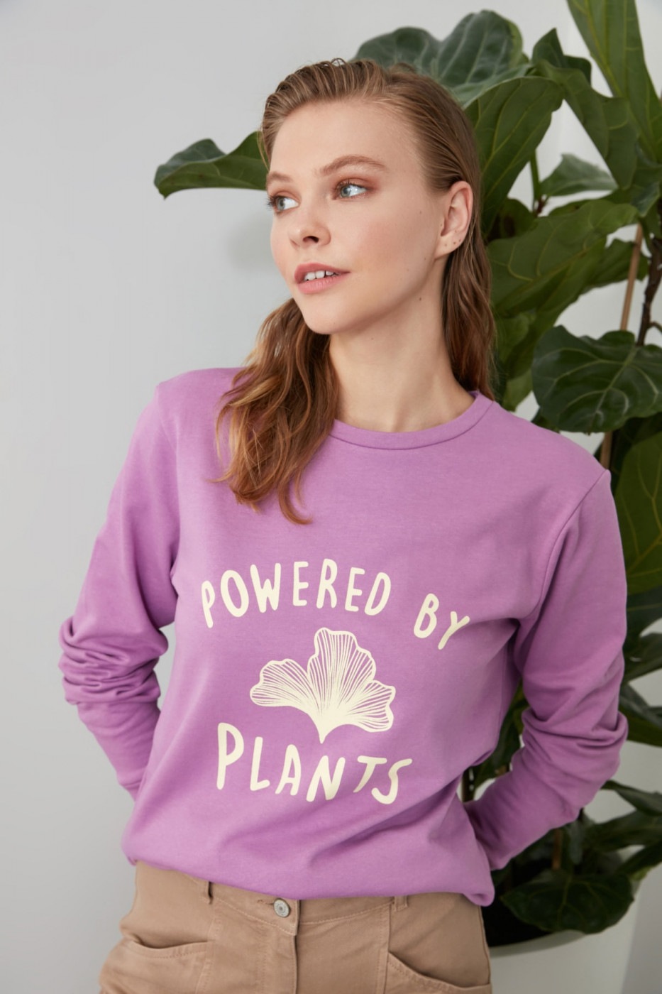 Trendyol Purple Printed 100% Organic Cotton Basic Knitted Sweatshirt