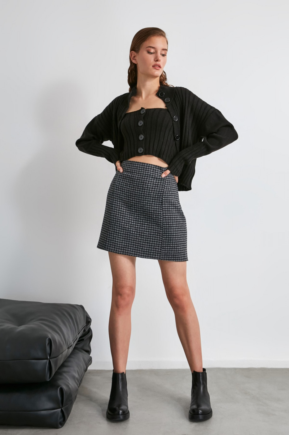 Trendyol Anthracite Goose Foot Skirt