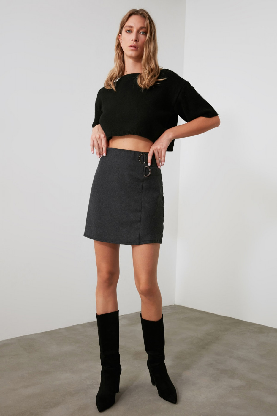 Trendyol Anthracite Plaid Skirt