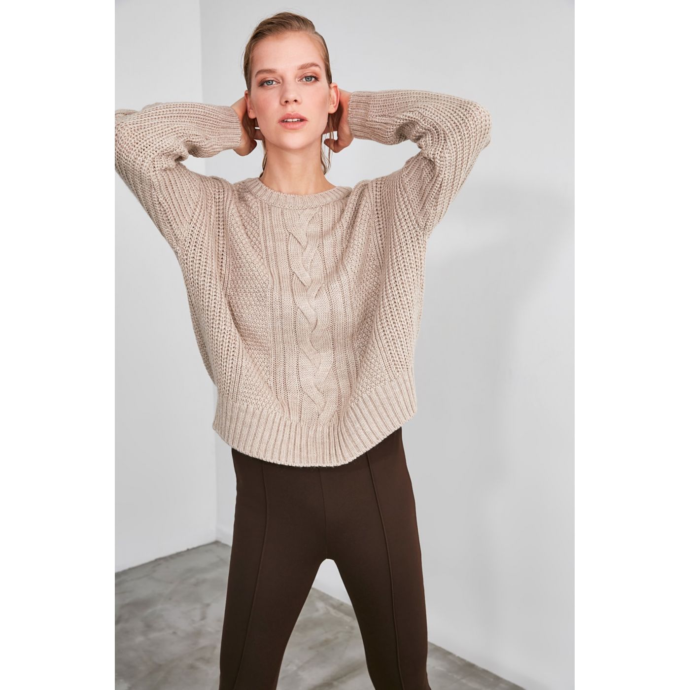 Trendyol Stone Hair Braid Detailed Knitwear Sweater