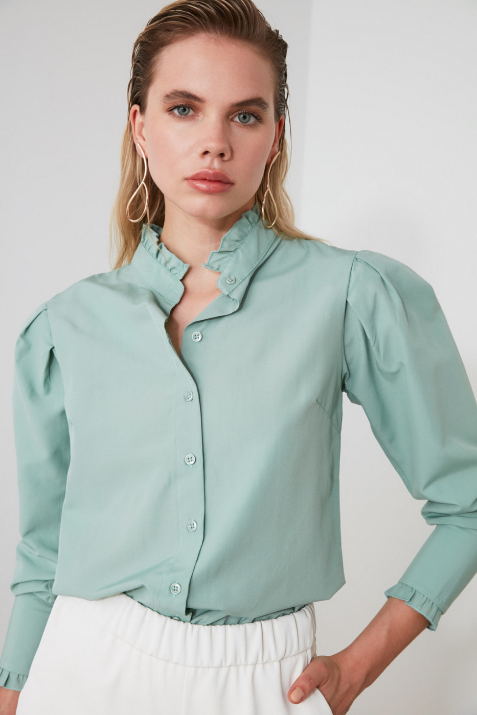 Trendyol Mint Collar Detailed Shirt