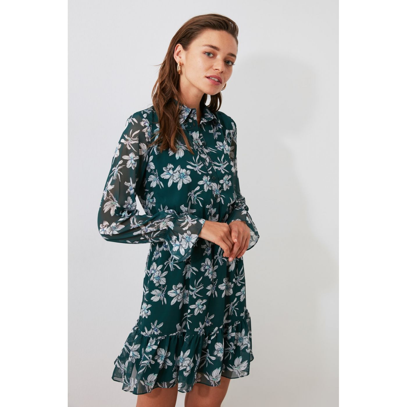 Trendyol MultiColored Floral Patterned Shirt Collar Dress