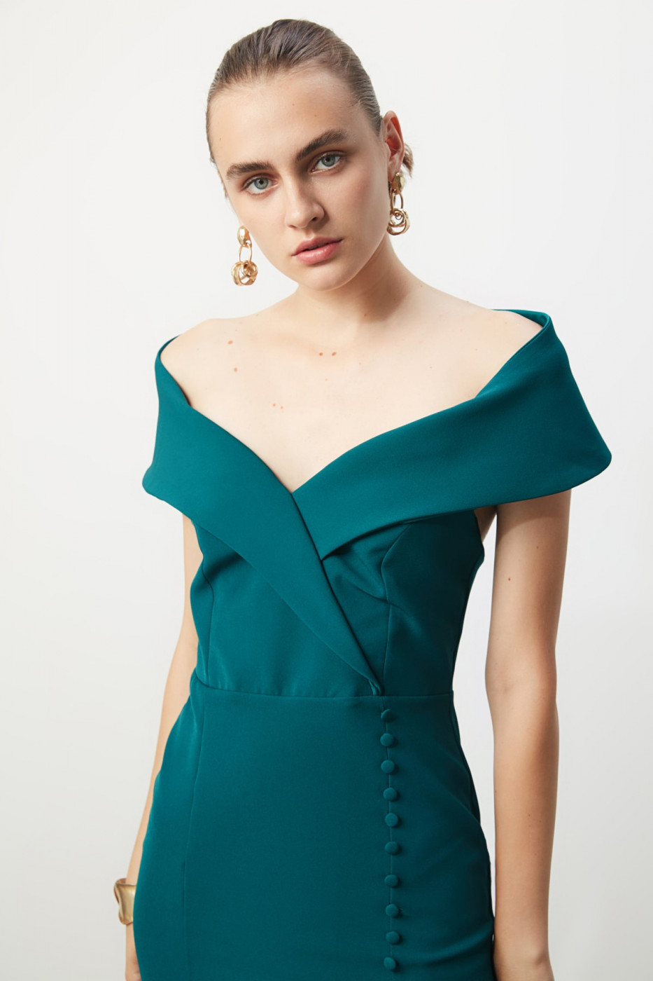 Trendyol Emerald Green Button Detailed Dress