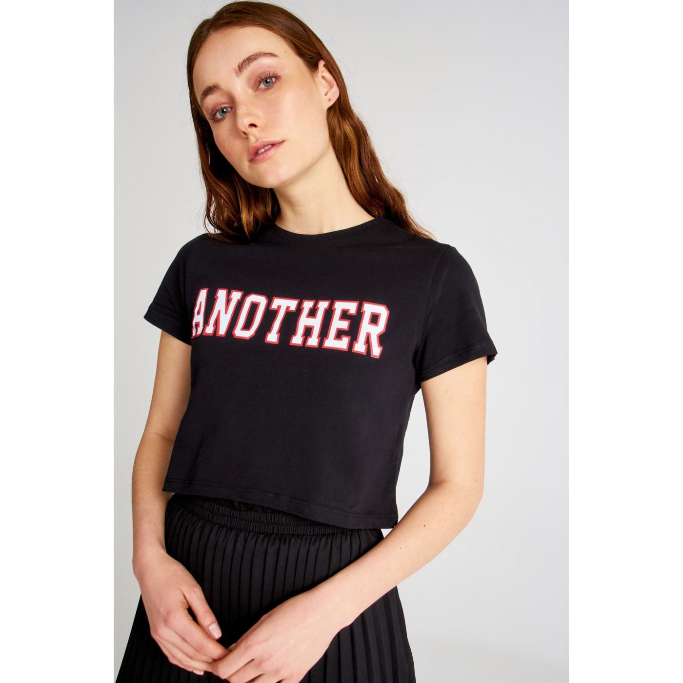 Trendyol Black Printed Crop Knitted T-Shirt