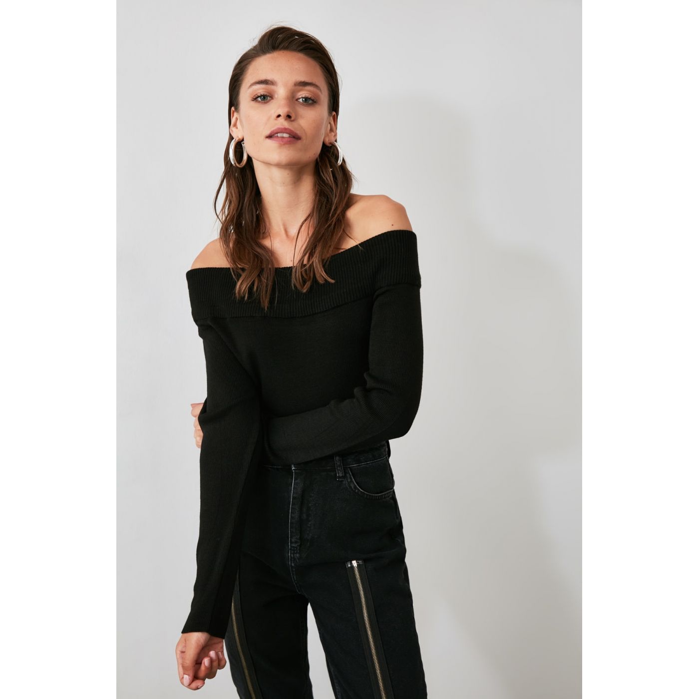 Trendyol Black Carmen Collar Knit Sweater