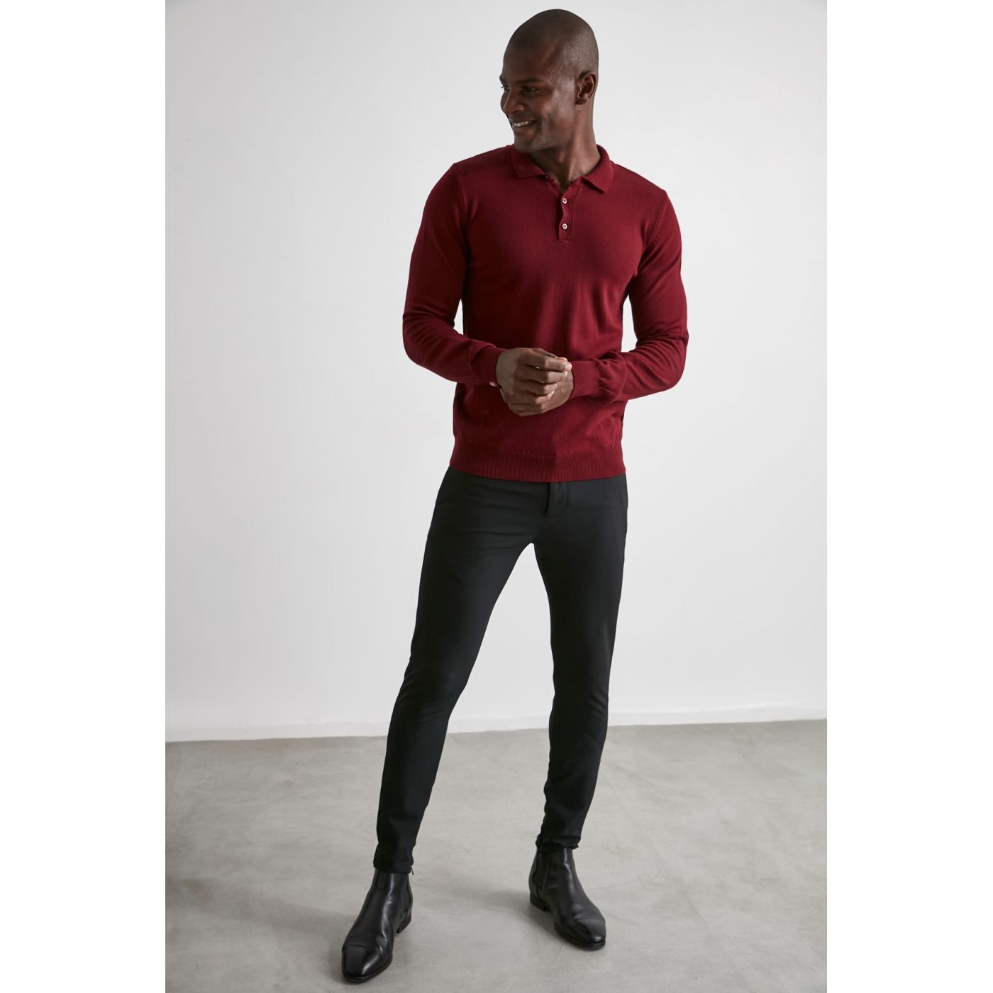 Trendyol Burgundy Men's Polo Collar Knitwear Sweater