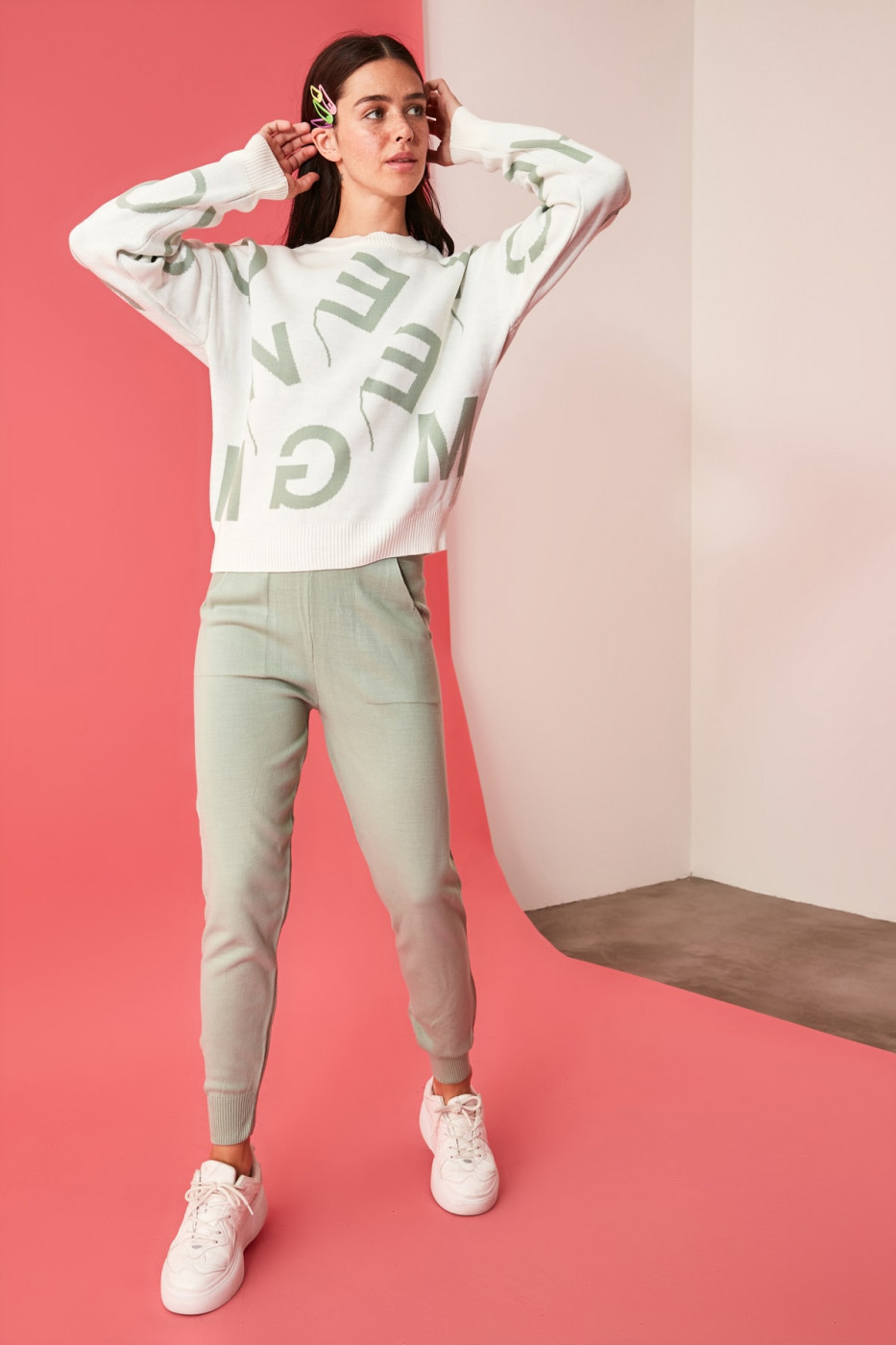 Trendyol Mint Jacquard Knitwear Bottom-Top Suit