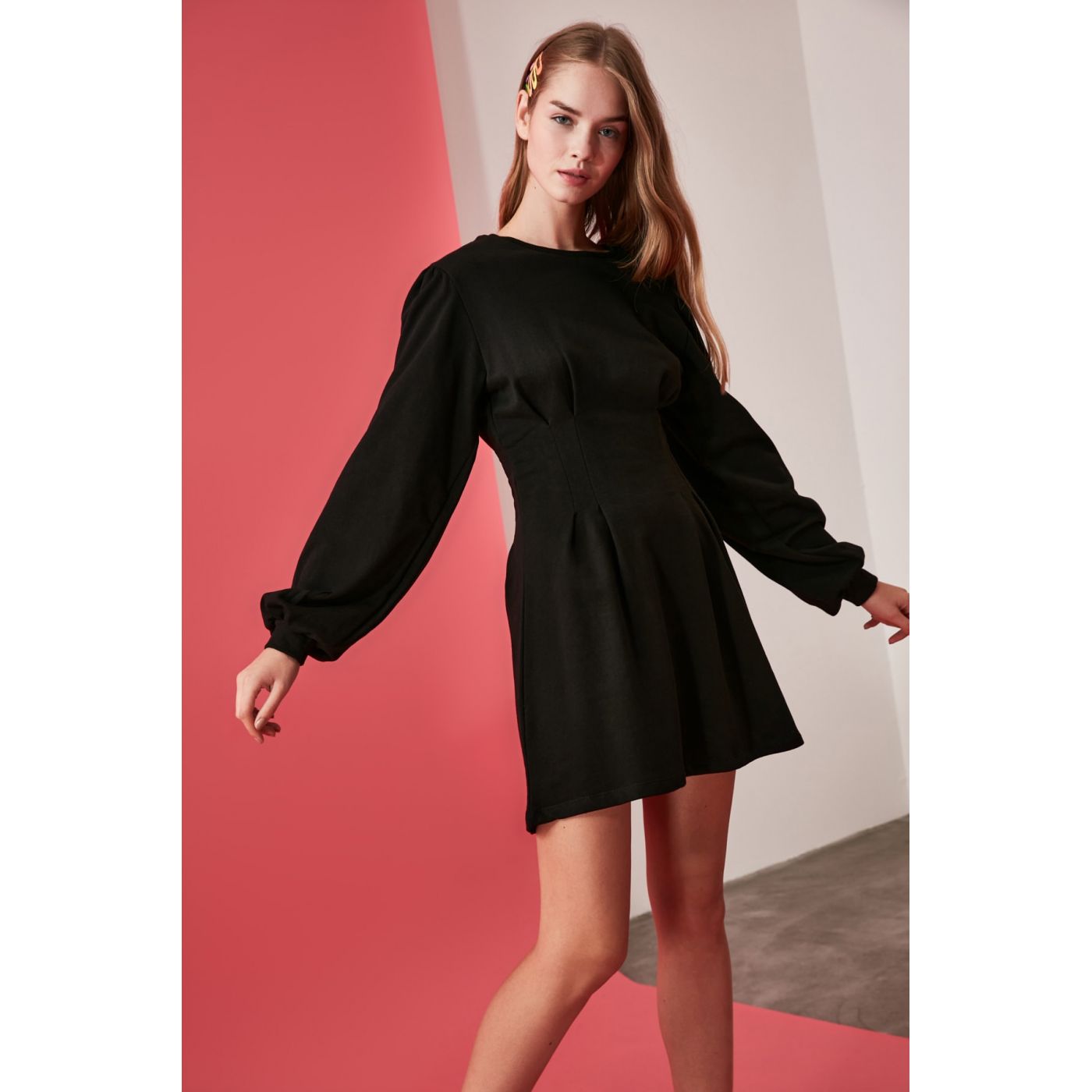 Trendyol Knitted Sweat Dress with Black Flywheel