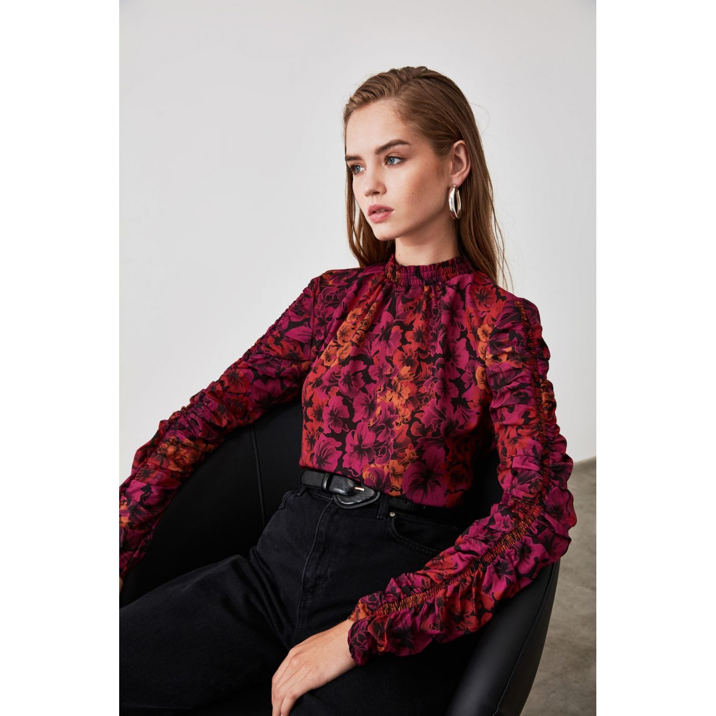 Trendyol Multicolored Sleeve Detailed Flower Patterned Blouse