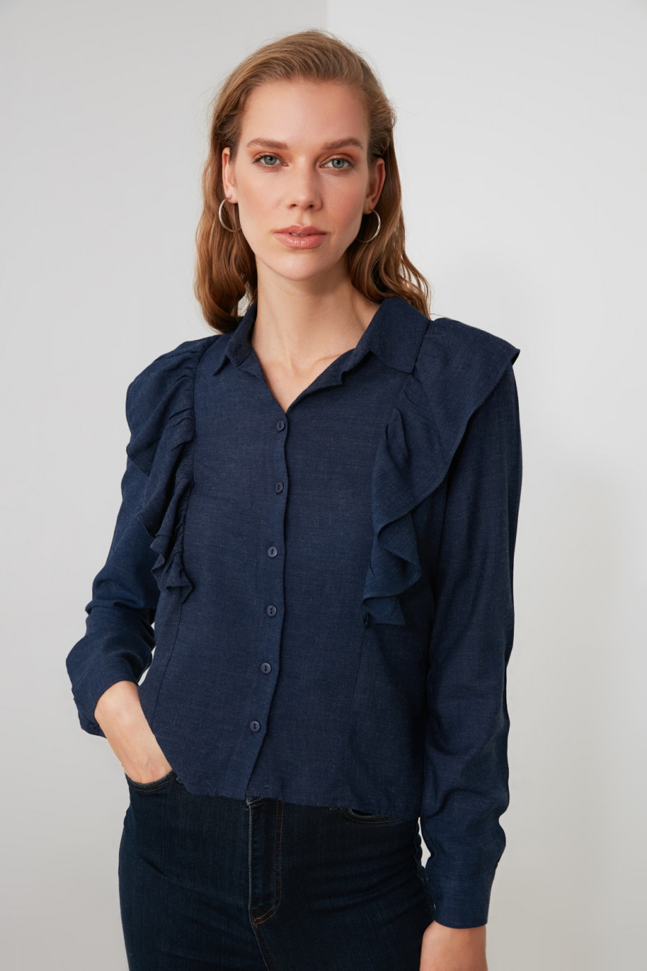 Trendyol Indigo Frilled Shirt