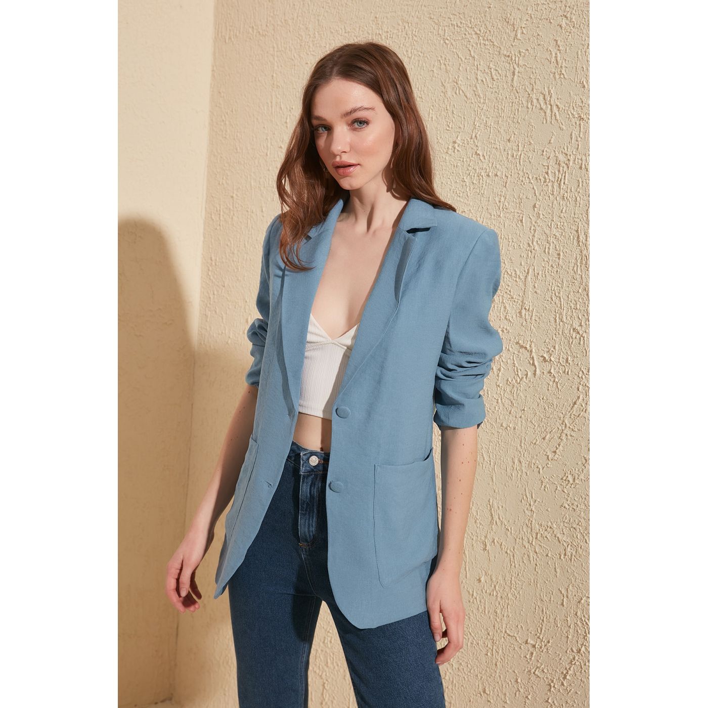 Trendyol Blue Pocket Detailed Jacket