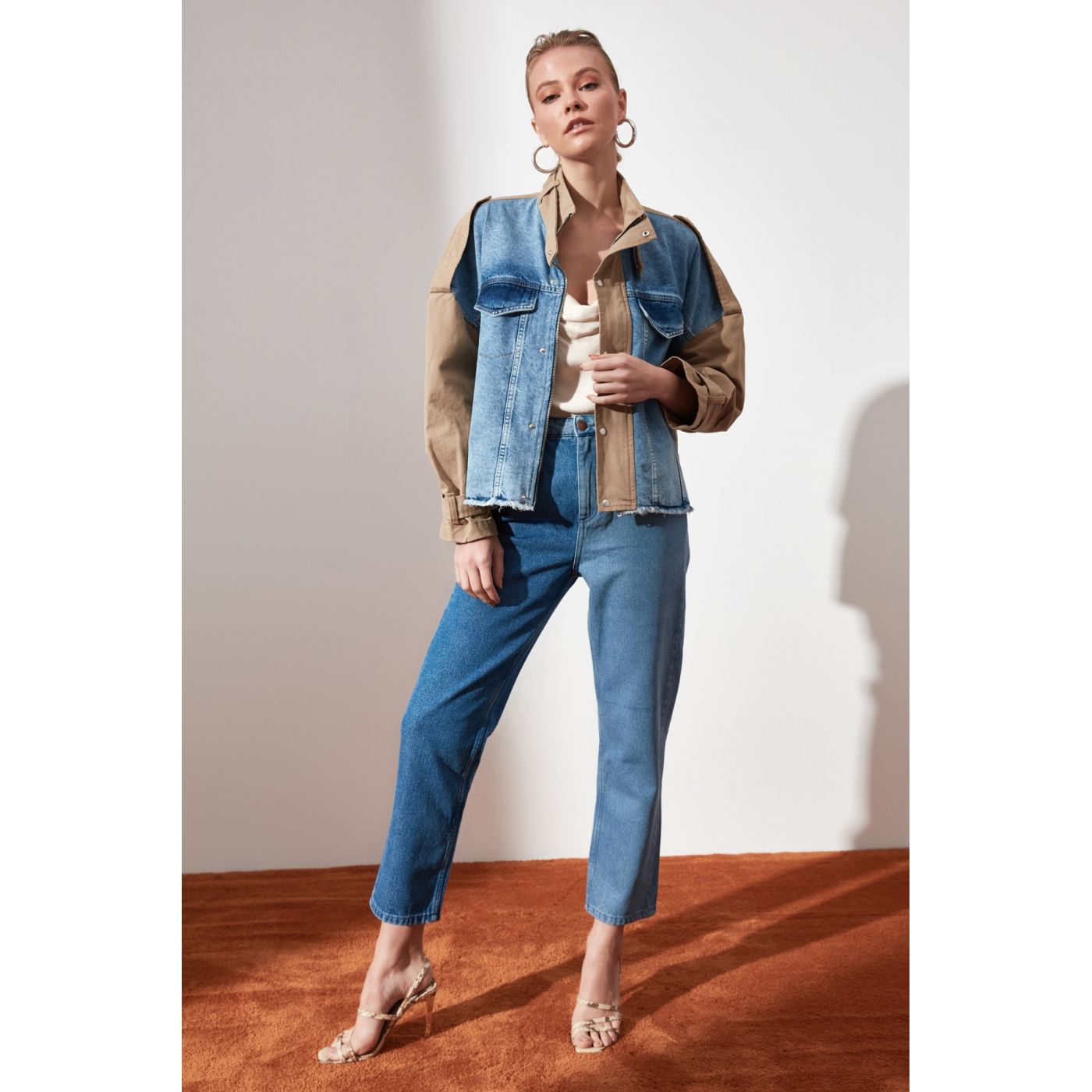 Trendyol Blue Trench Coat Denim Jacket