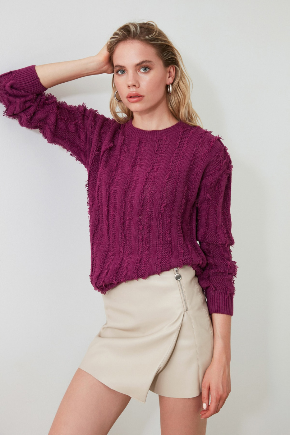 Trendyol Purple Tasseled Knit Sweater