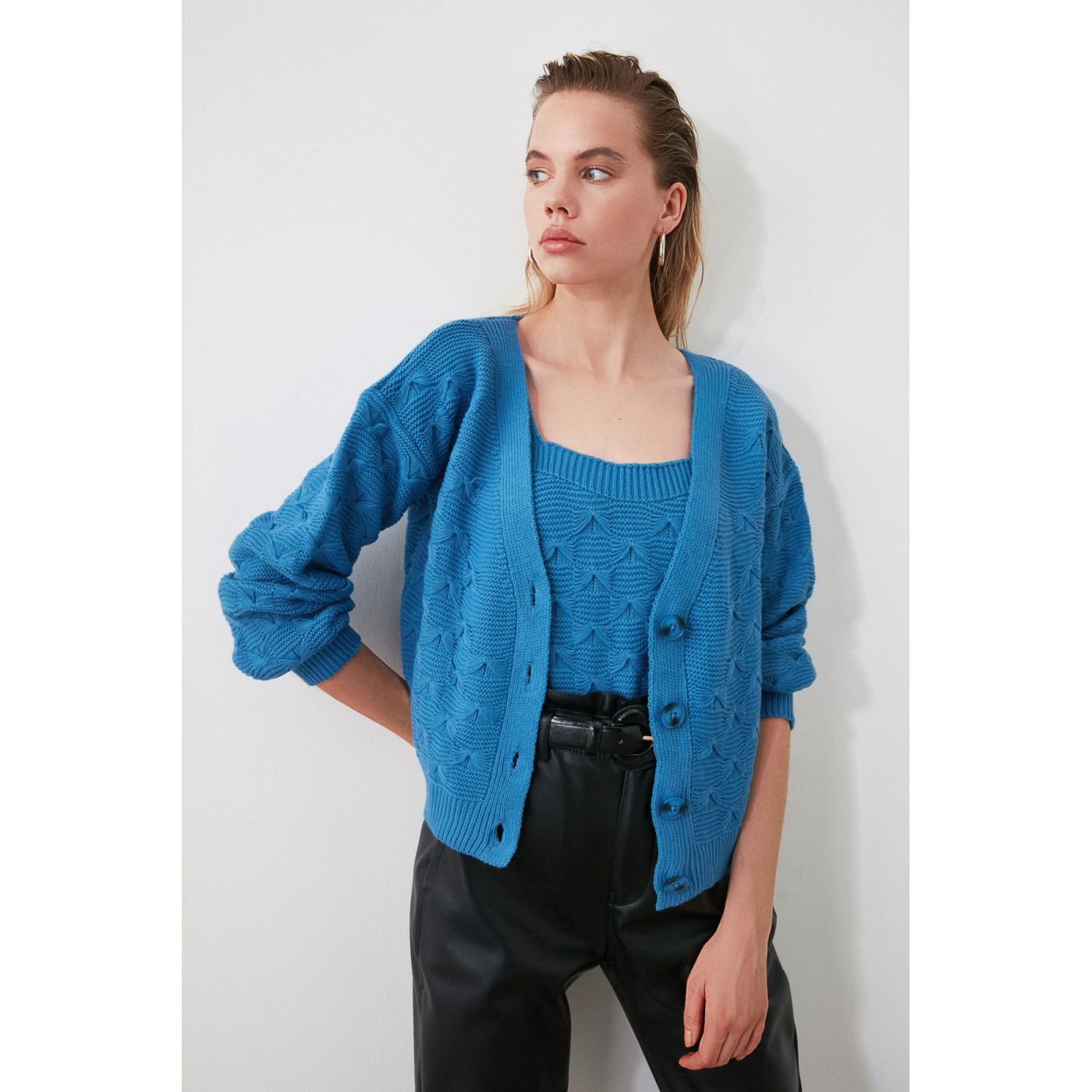 Trendyol Blue Braid DetailBlo - Cardigan Knitwear Team Cardigan