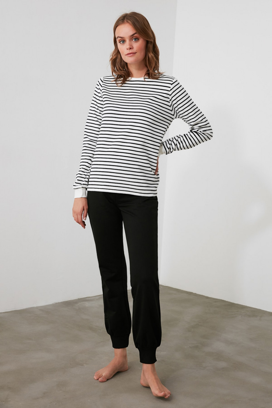 Trendyol Striped Knitted Pajama Set