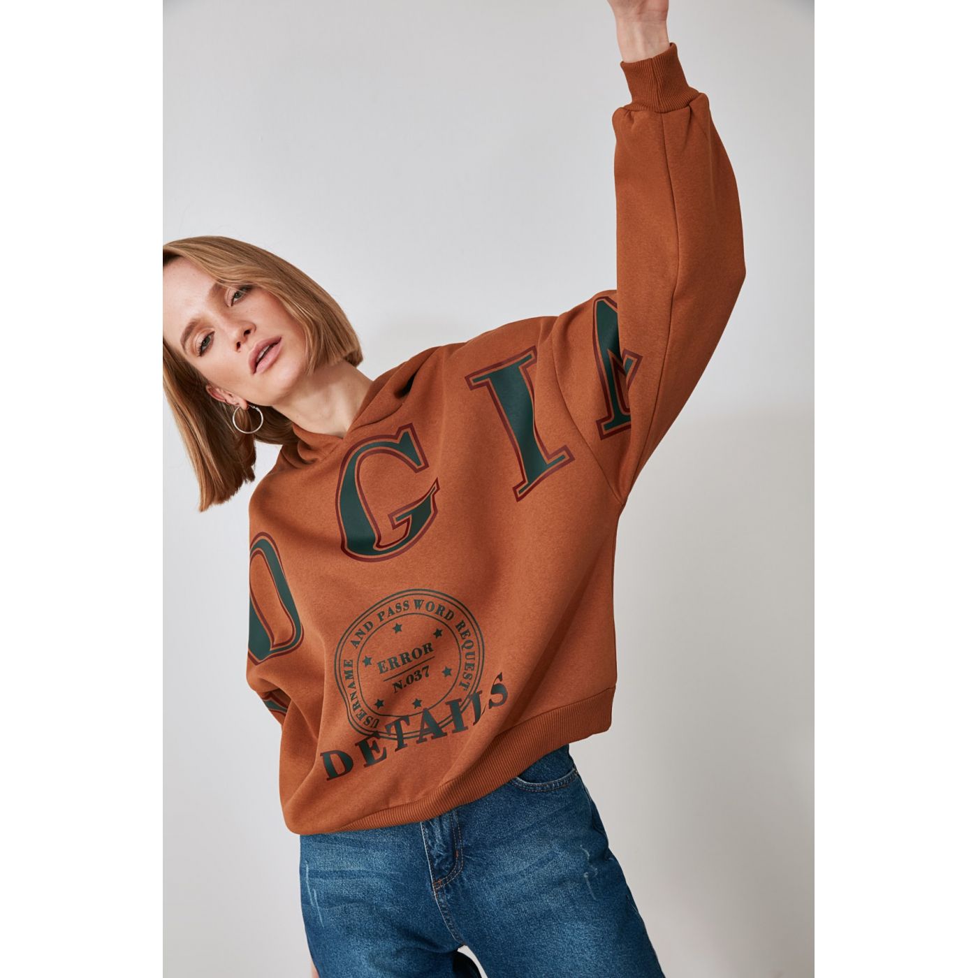 Trendyol Cinnamon Printed Salsa Knitted Sweatshirt