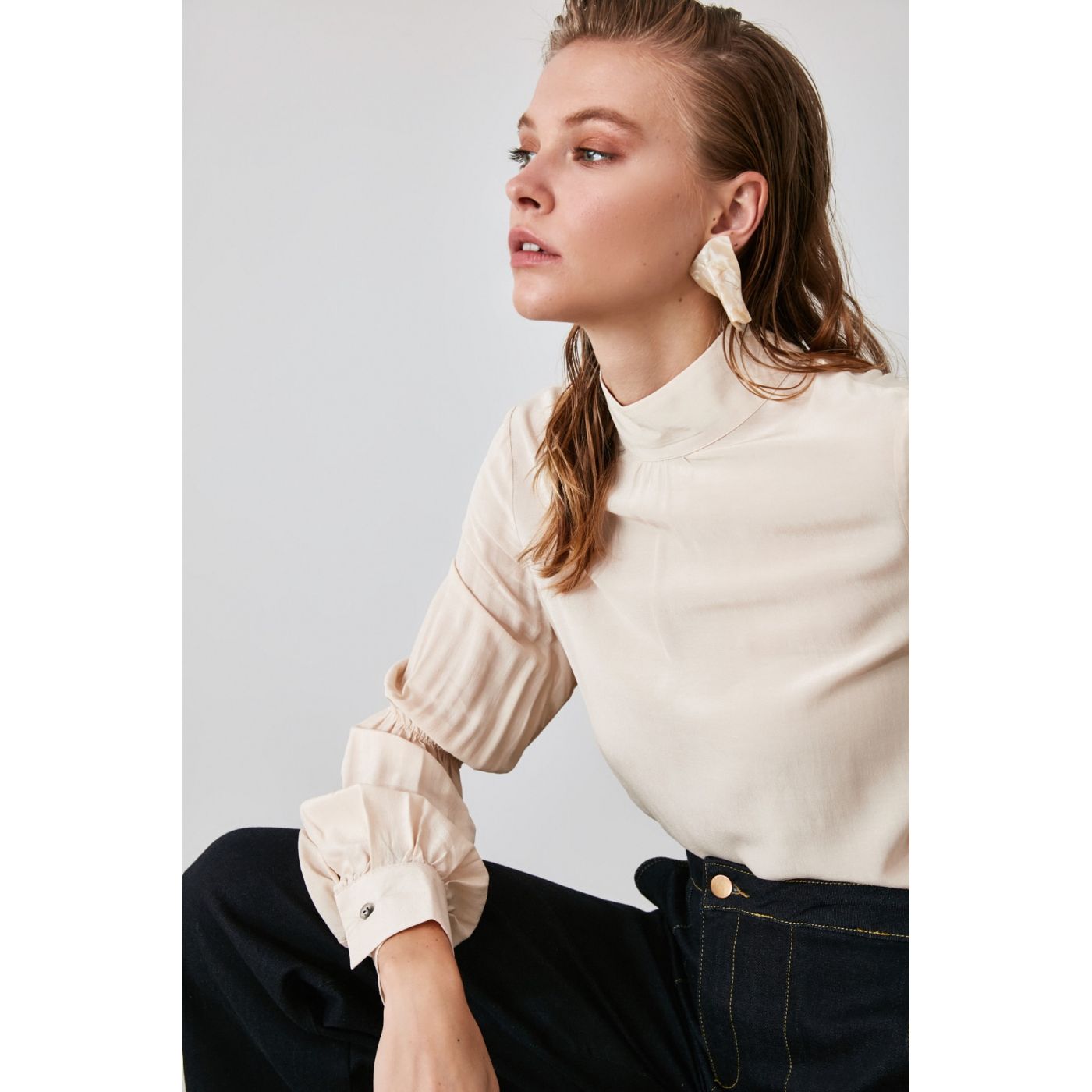 Trendyol Cream Sleeve Detailed Blouse
