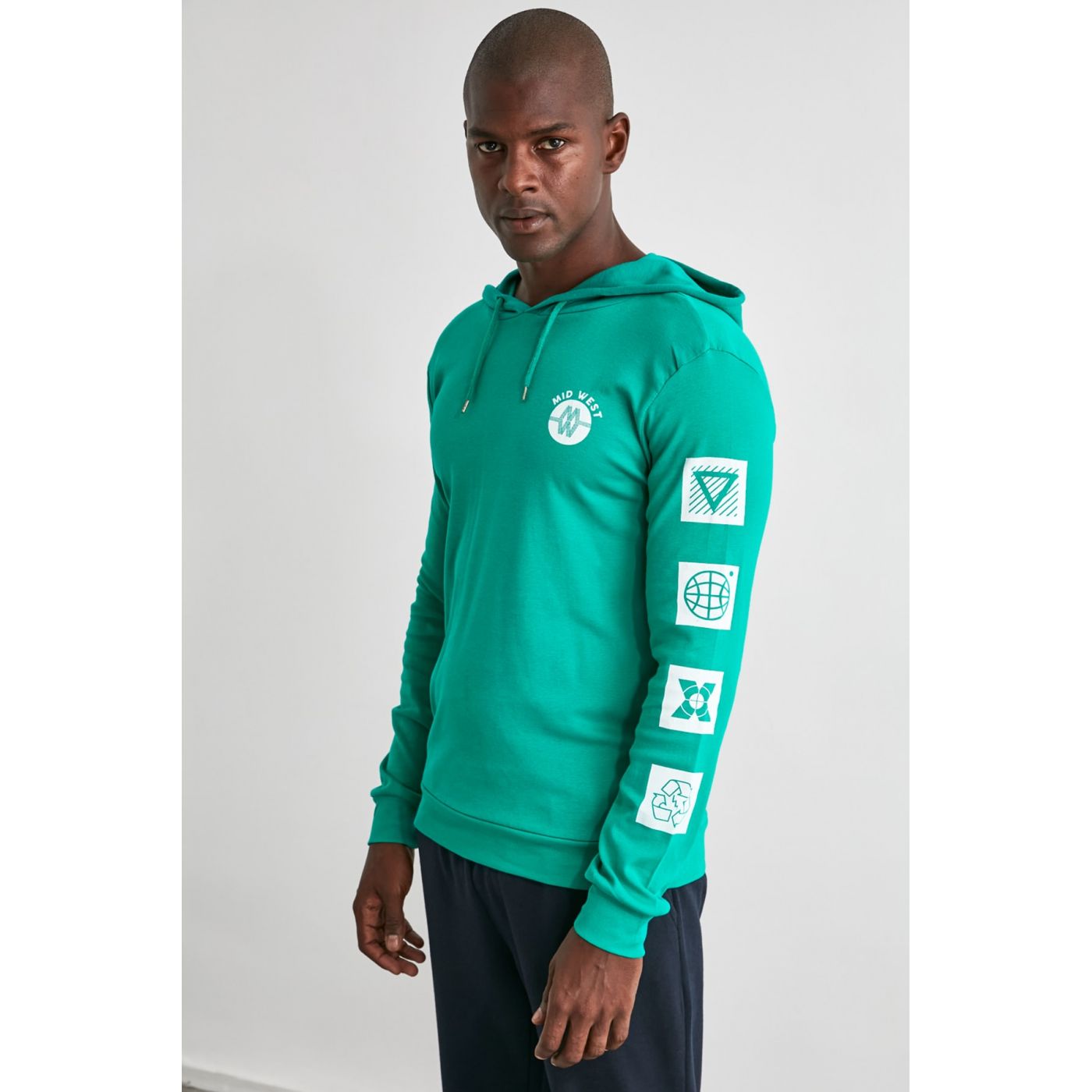 Trendyol Green Men's Long Sleeve Hooded T-Shirt