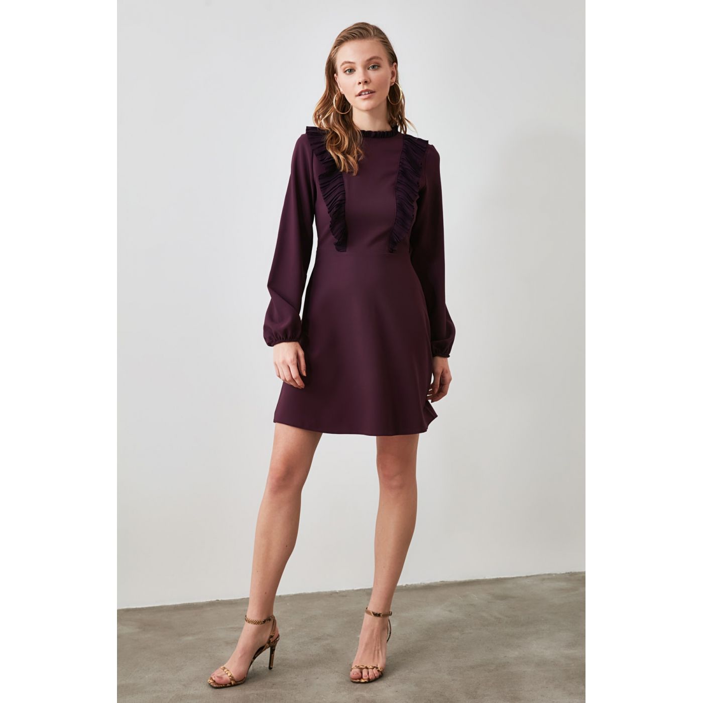 Trendyol Mürdüm Ruffle Detailed Dress