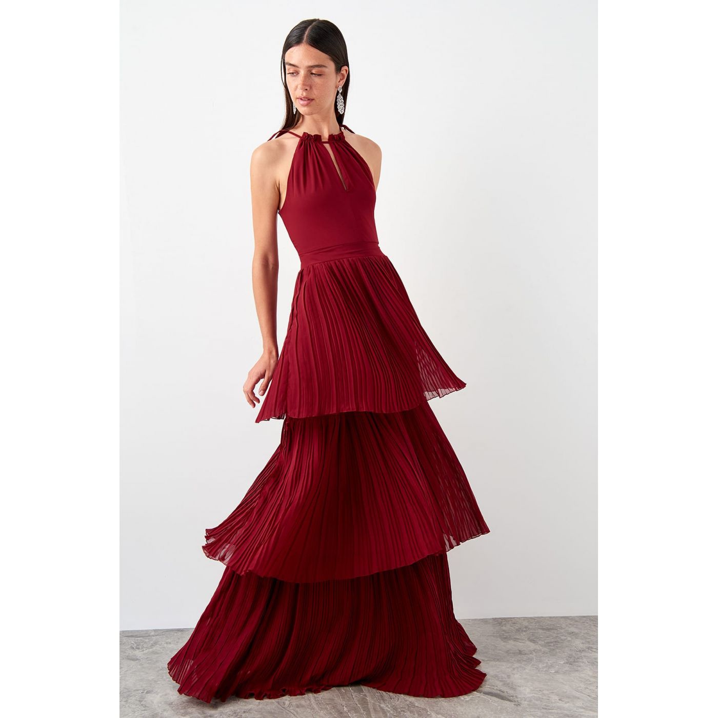 Trendyol Burgundy Pleated Dress