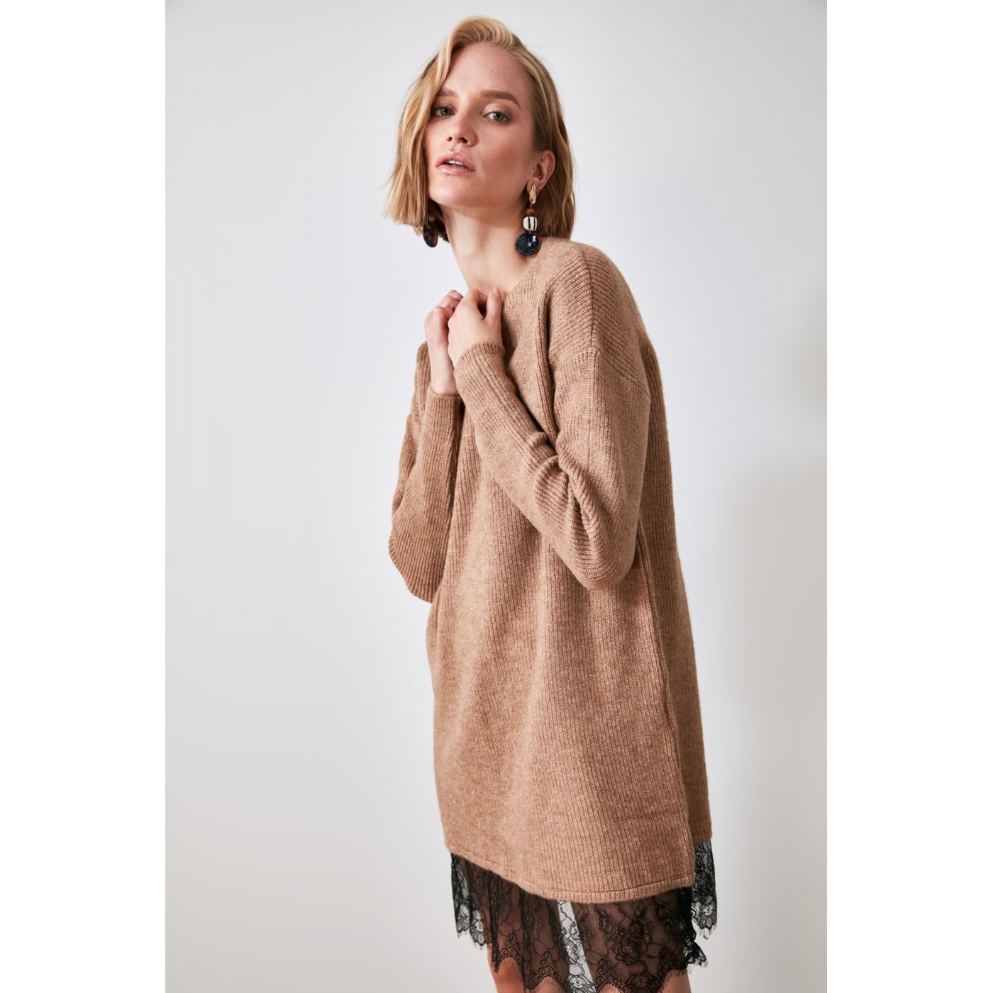 Trendyol Camel Knitwear Sweater Dress