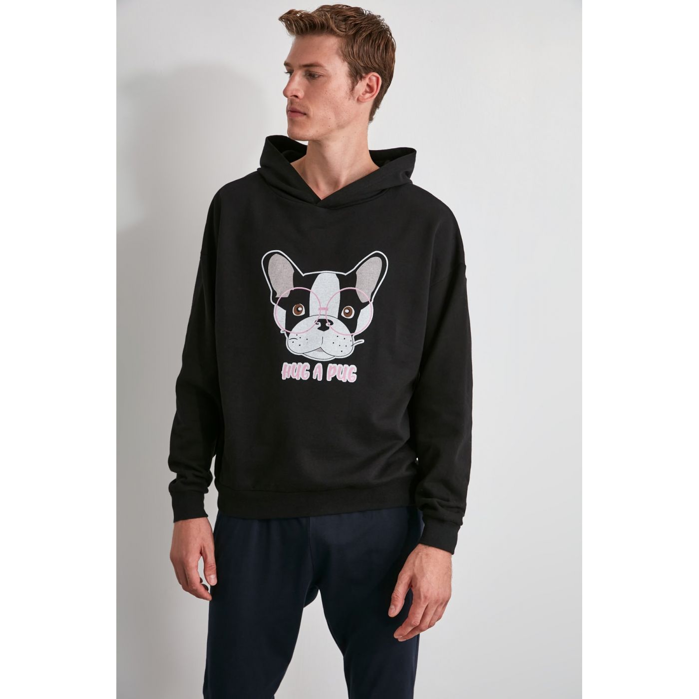 Trendyol Black Dog Printed Sweatshirt