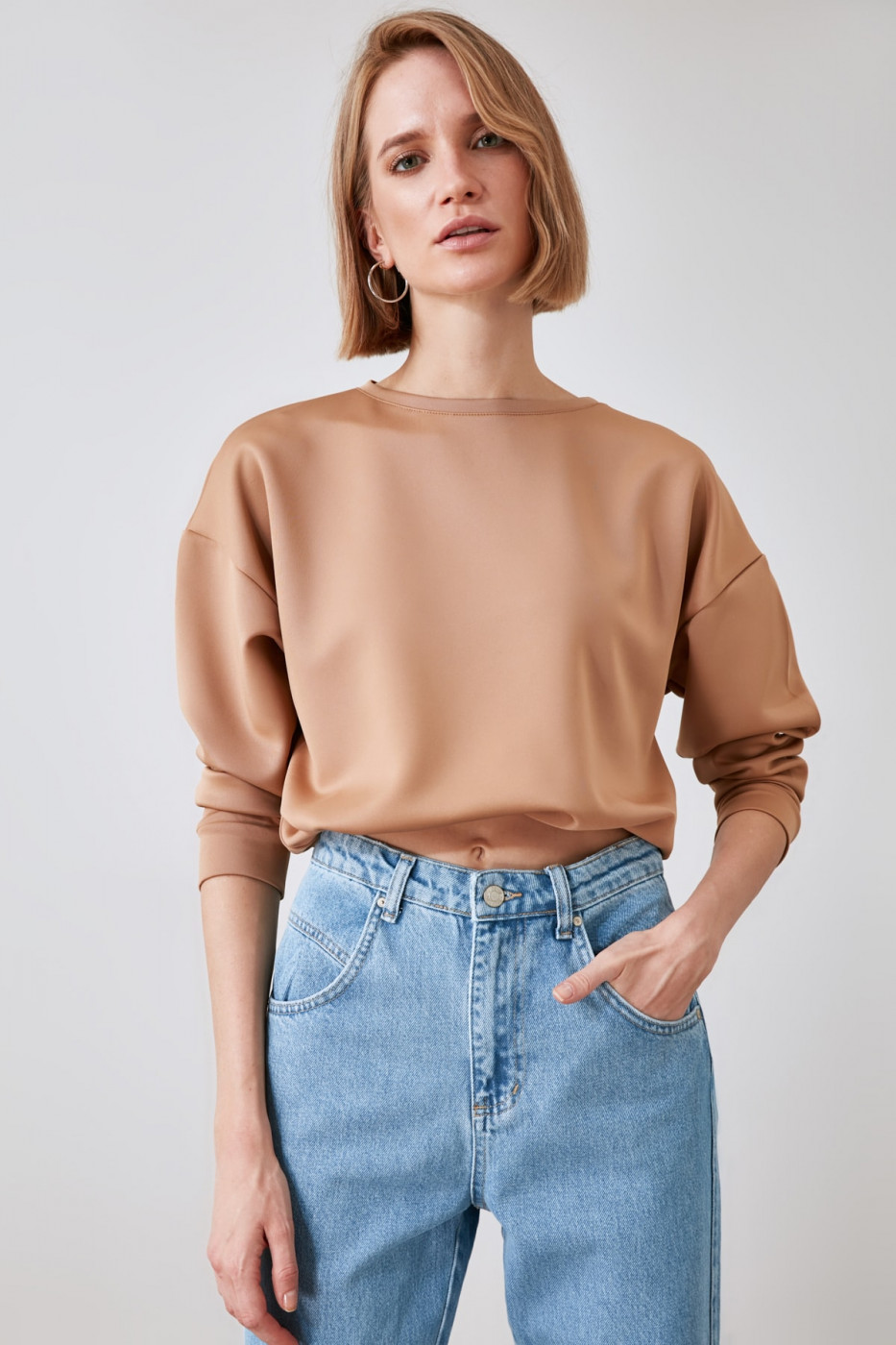 Trendyol Beige Bicycle Collar Knitted Sweatshirt