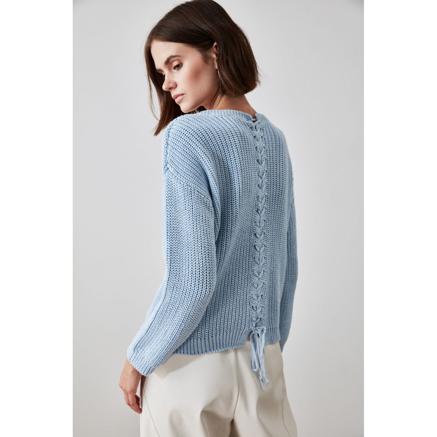Trendyol Blue Back Binding Detailed Knitwear Sweater