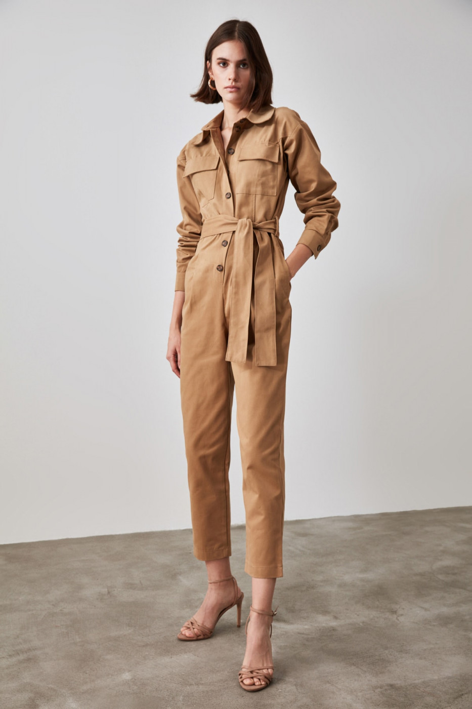 Trendyol Mink Belt Jumpsuit