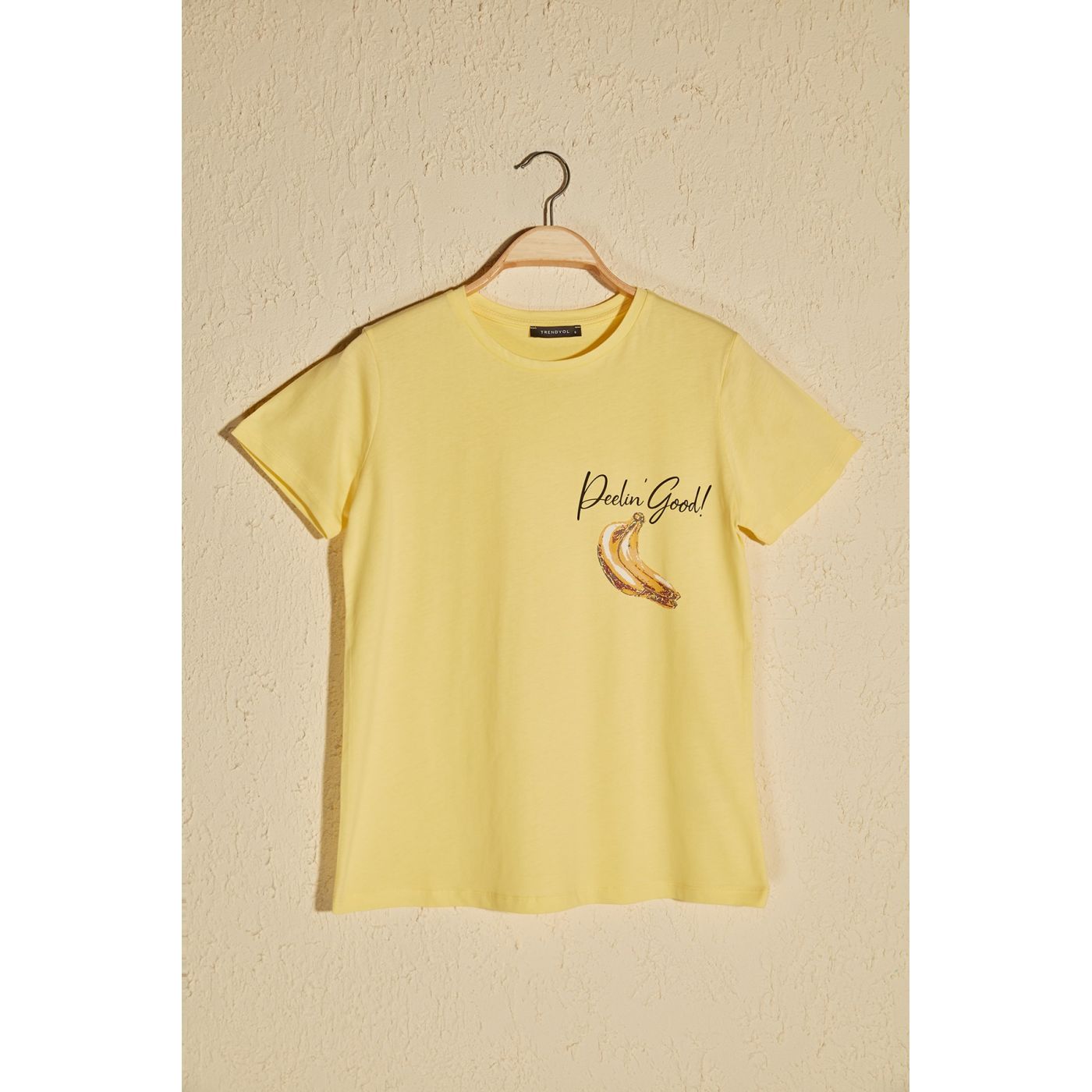 Trendyol Yellow Printed Semifitted Knitted Shirt