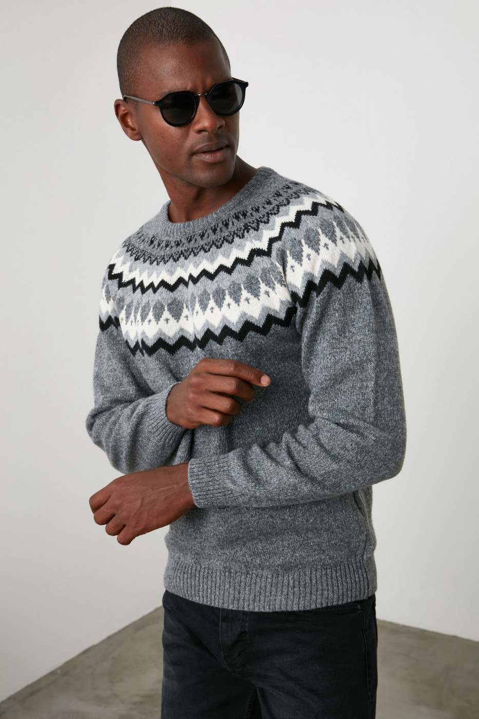 Trendyol Anthracite Men's Bike Collar Nordic Knit Sweater