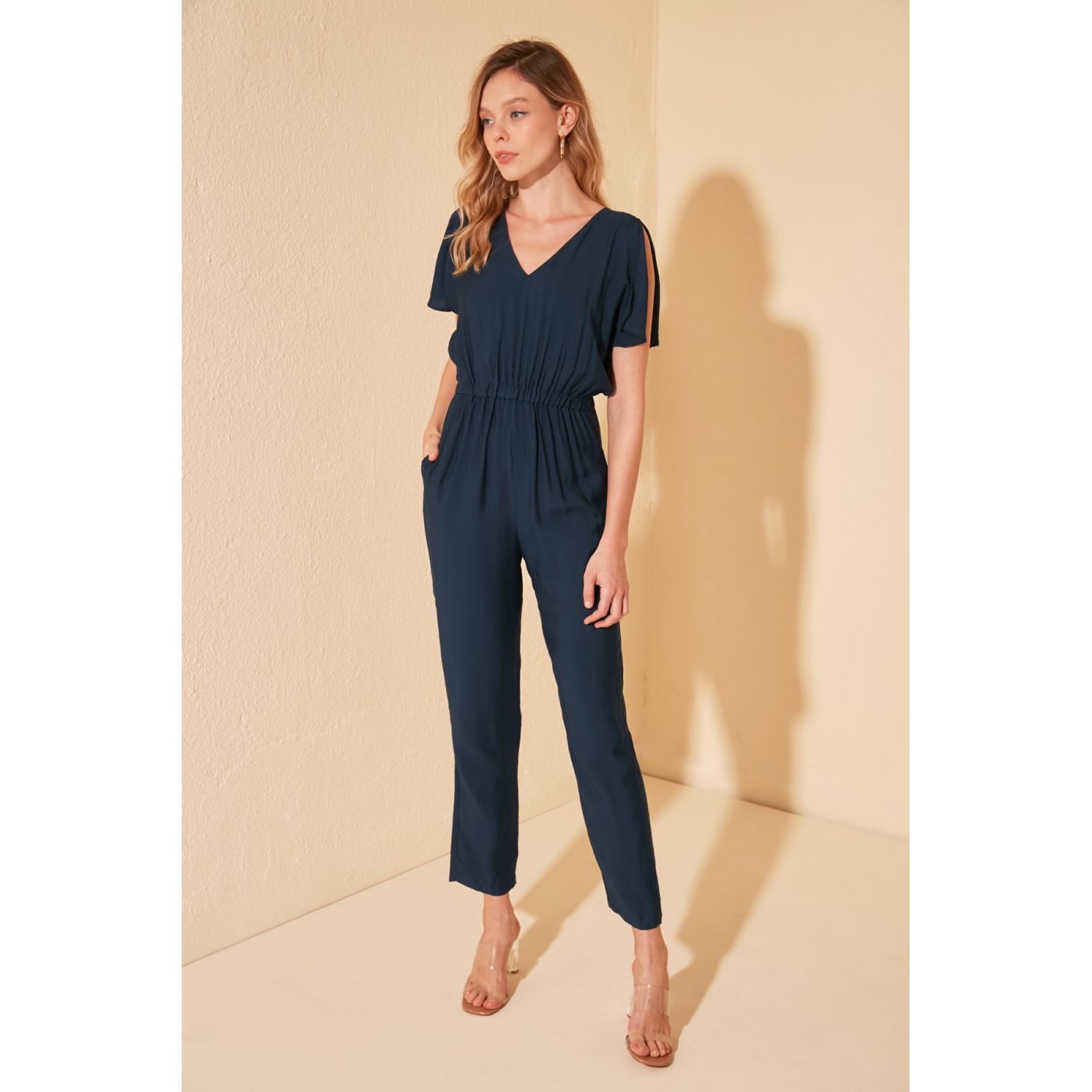 Trendyol Navy Sleeve Detailed Jumpsuit