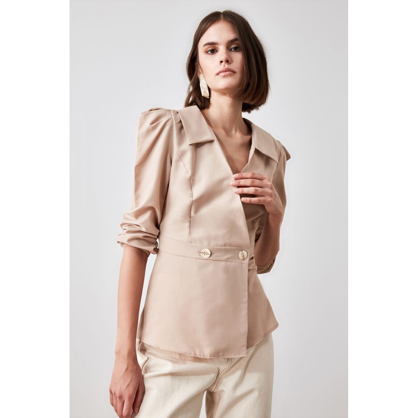 Trendyol Beige Button Blouse