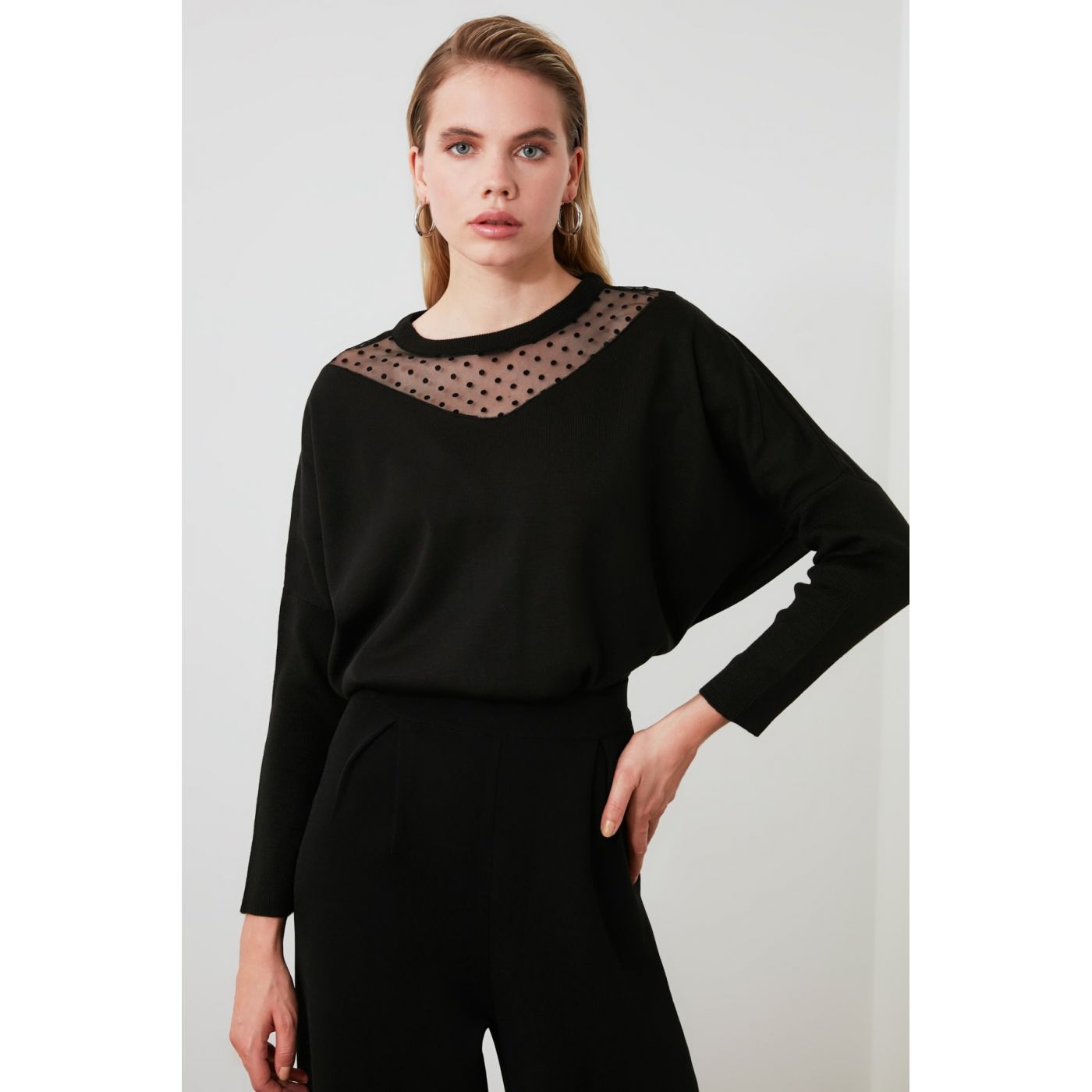 Trendyol Black Tulle Knit Sweater