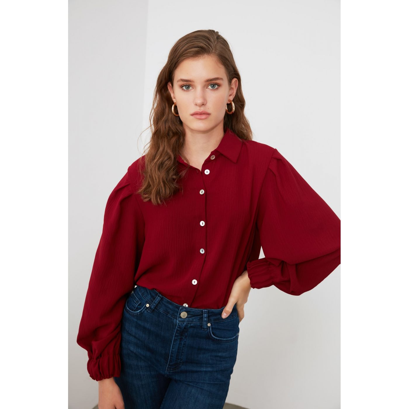 Trendyol Burgundy Shoulder Detailed Shirt