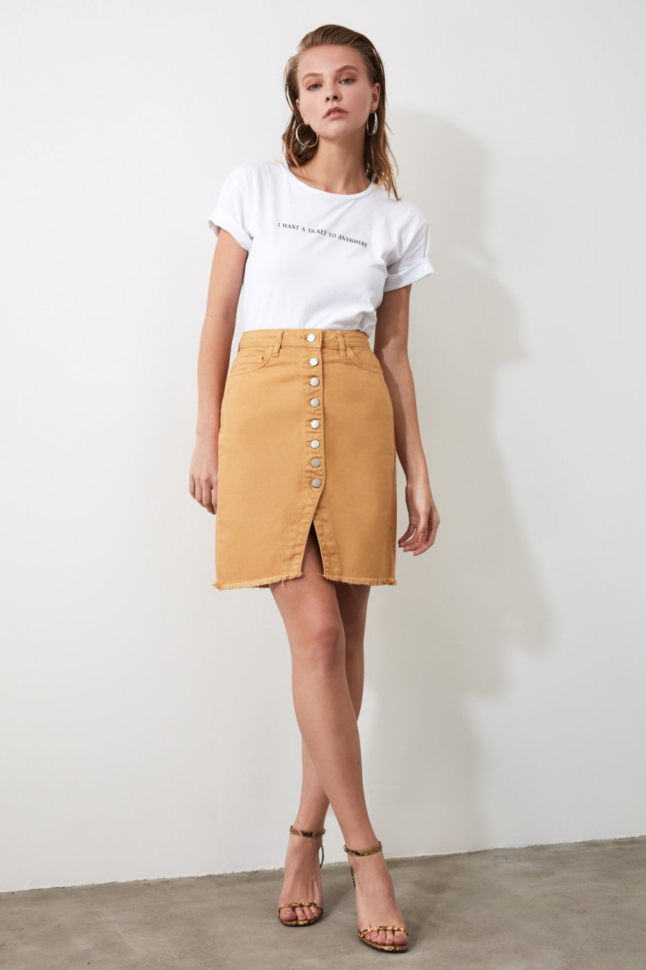 camel denim skirt
