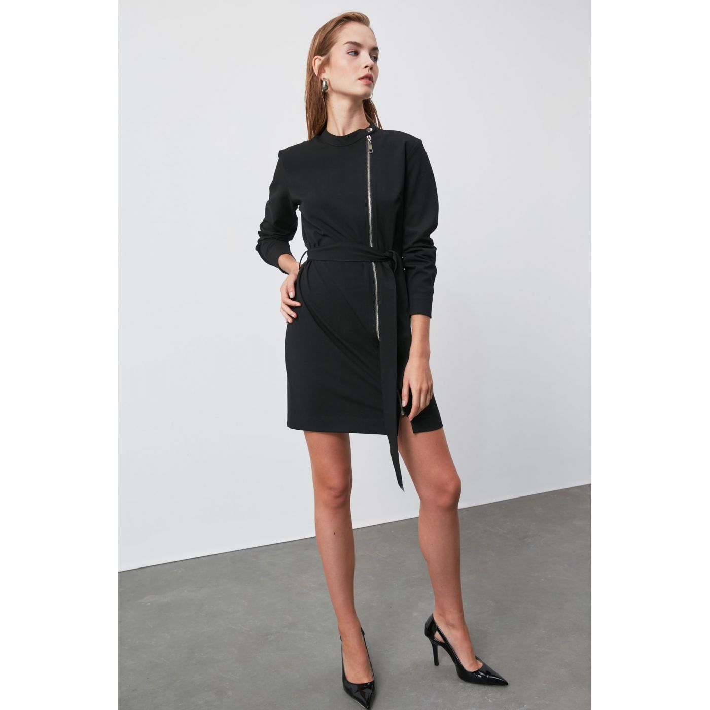 Trendyol Black BeltZipper Detailed Dress