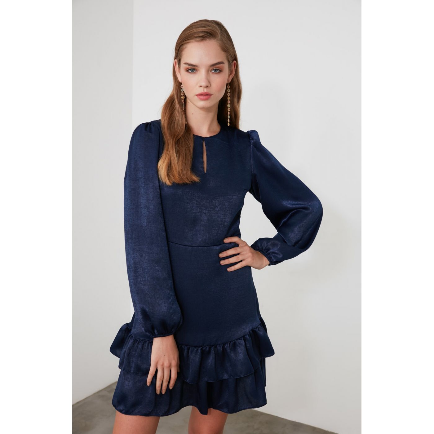 Trendyol Blue Flywheel Satin Dress