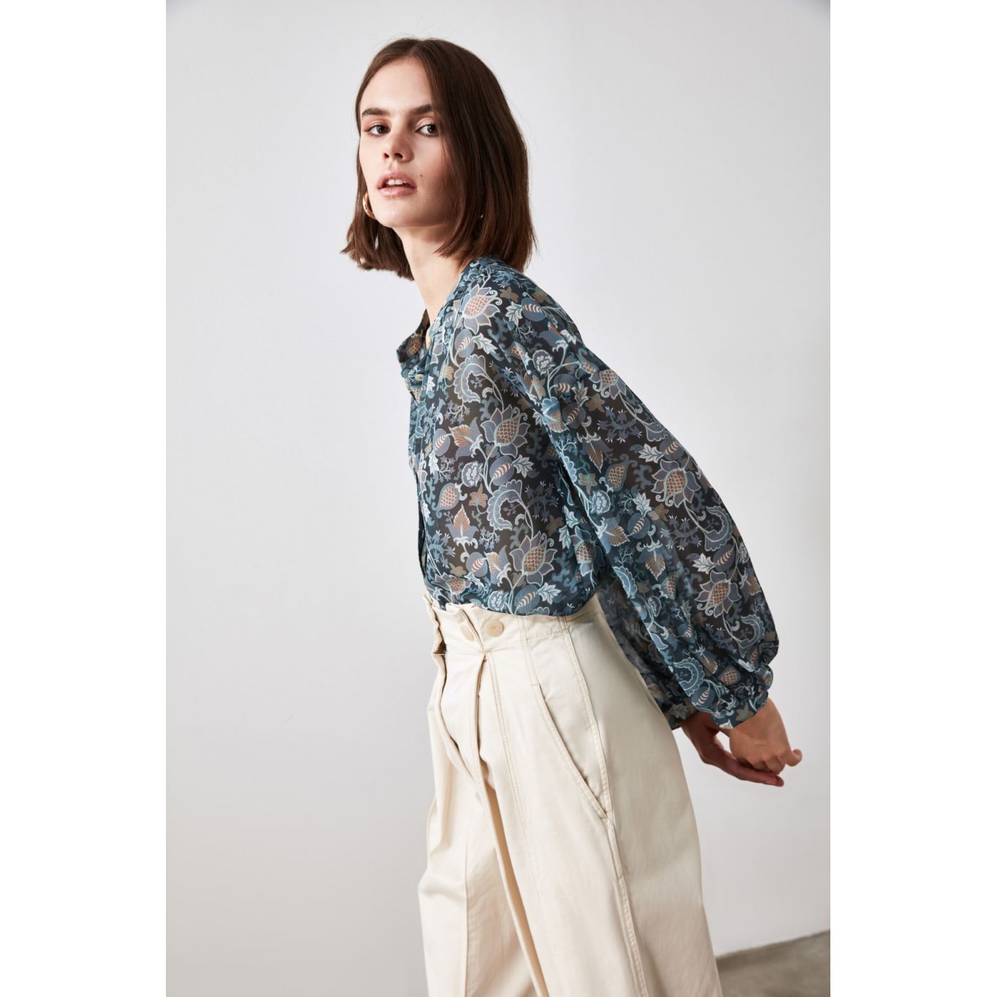 Trendyol Blue Floral Shirt