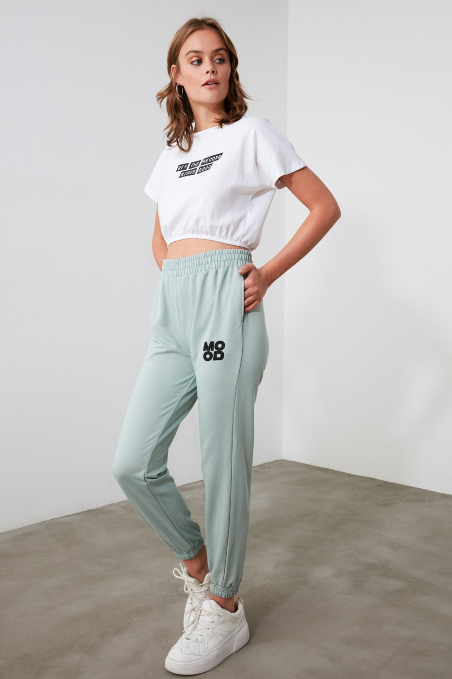 Trendyol Mint Printed Basic Knitted Tracksuit bottom