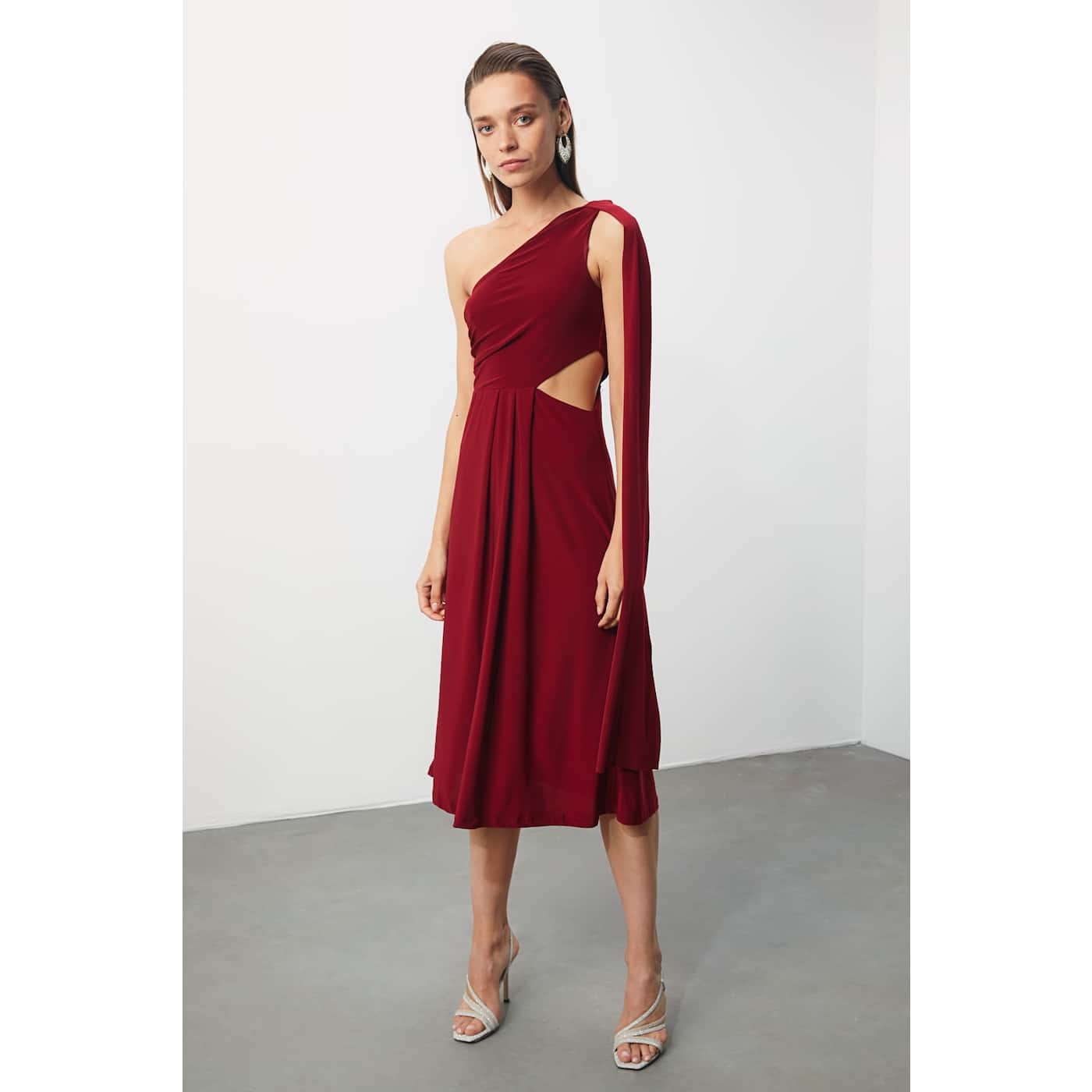 Trendyol Burgundy Waist Decolletage Dress