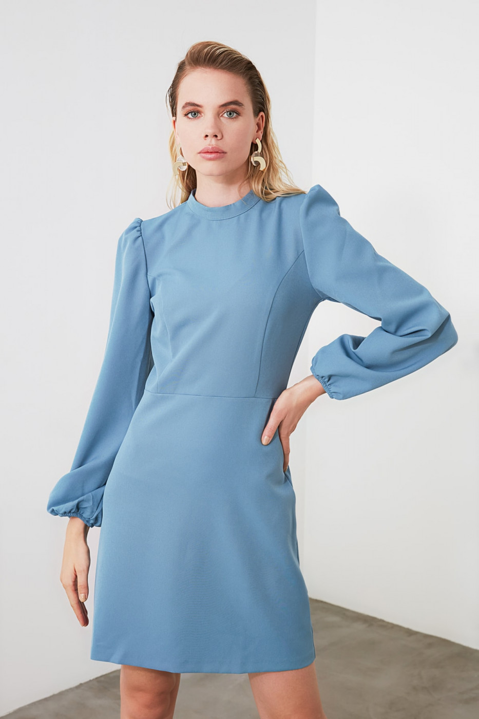 Trendyol Blue Balloon Sleeve Dress