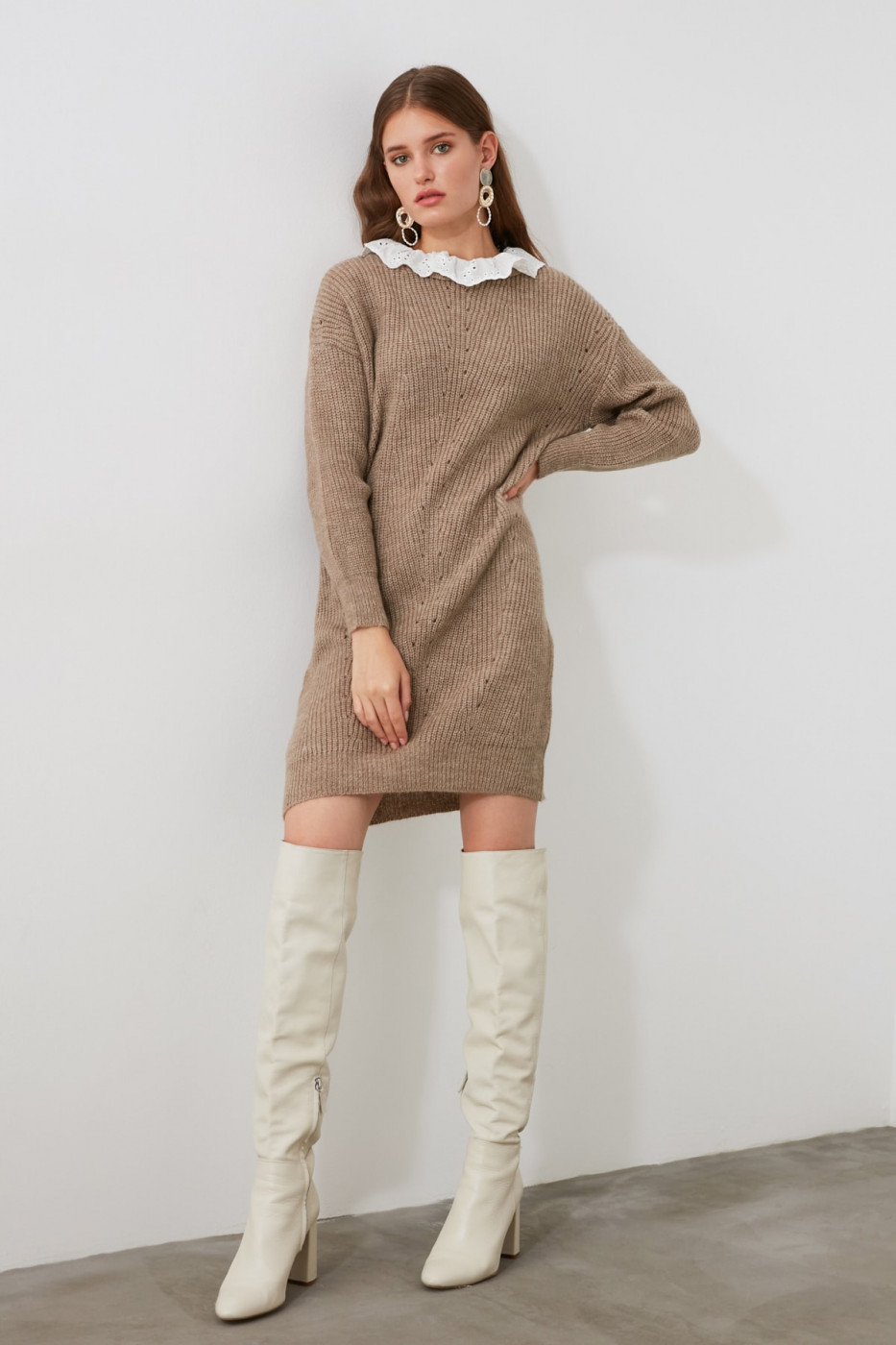 Trendyol Mink Lace Detailed Knitwear Dress
