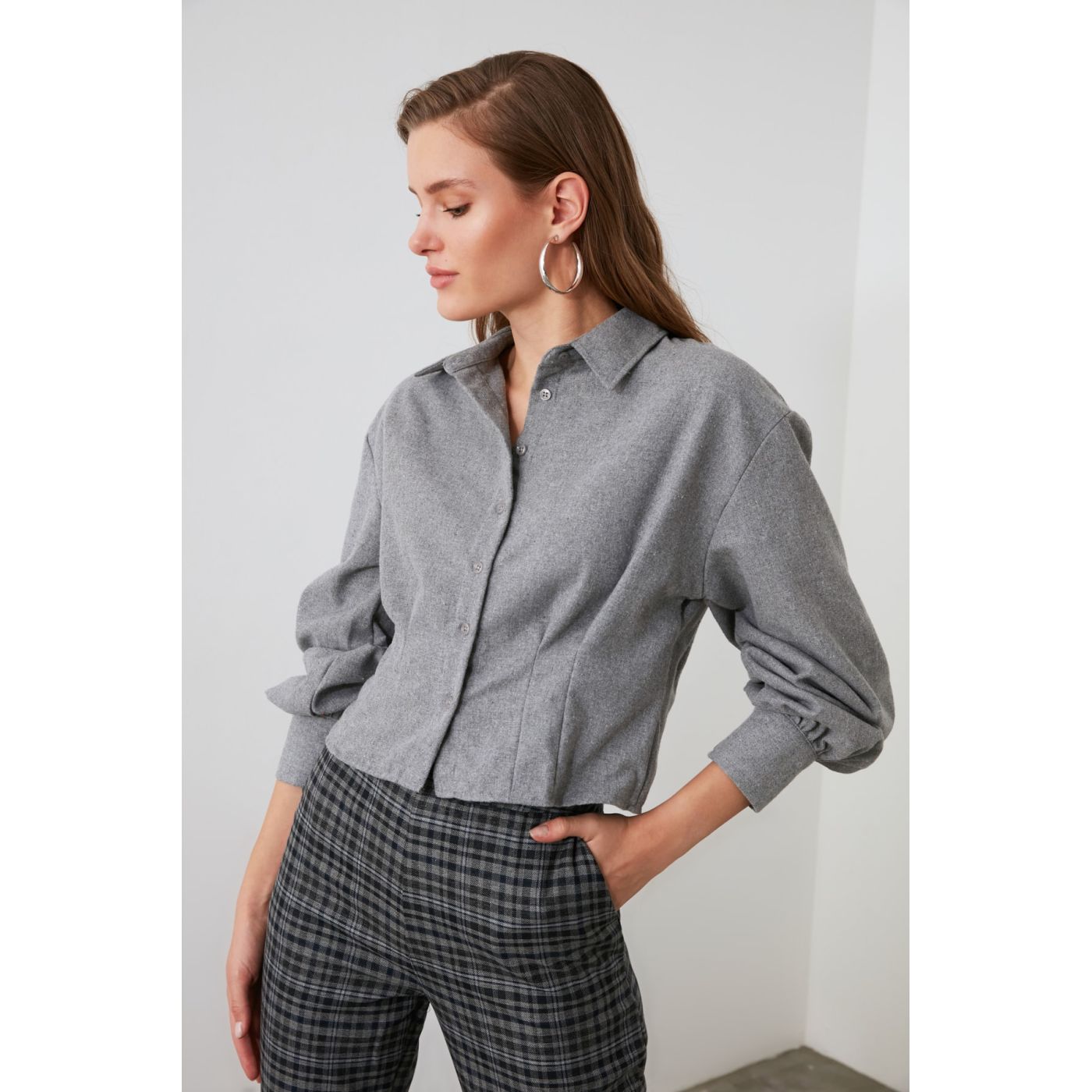 Trendyol Grey Sleeves Smuz Shirt