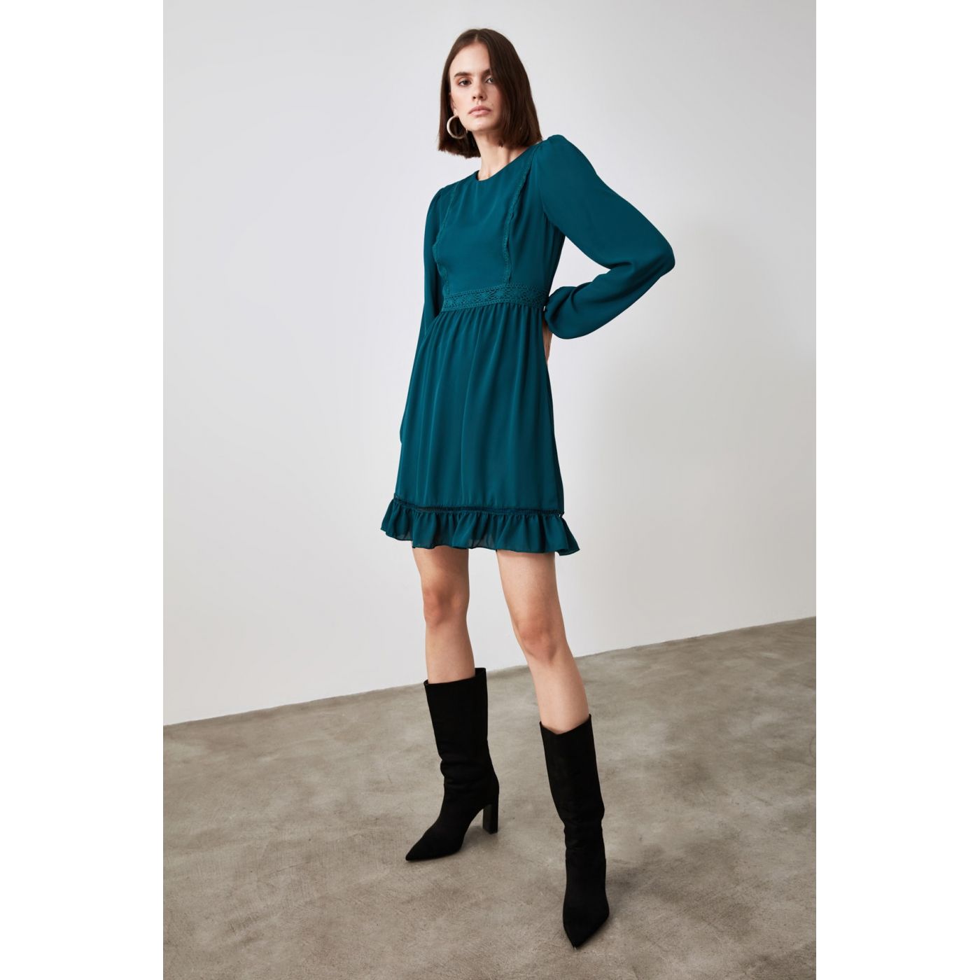 Trendyol Petrol Flywheel Lace Detailing Dress