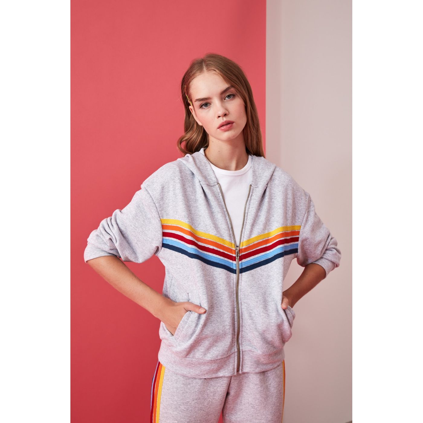 Trendyol Basic Zip-Up Knitted Sweatshirt WITH Gray Striped